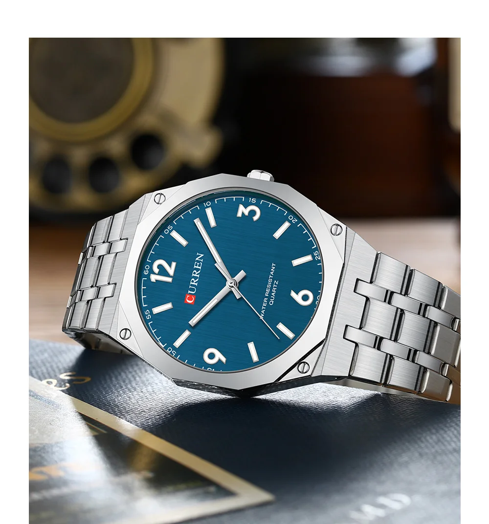 CURREN Herren Luxus-Armbanduhr mit achteckigem Gehäuse, leuchtend, Business-Quarzuhr mit Edelstahlarmband, Reloj Masculino – Detail 13