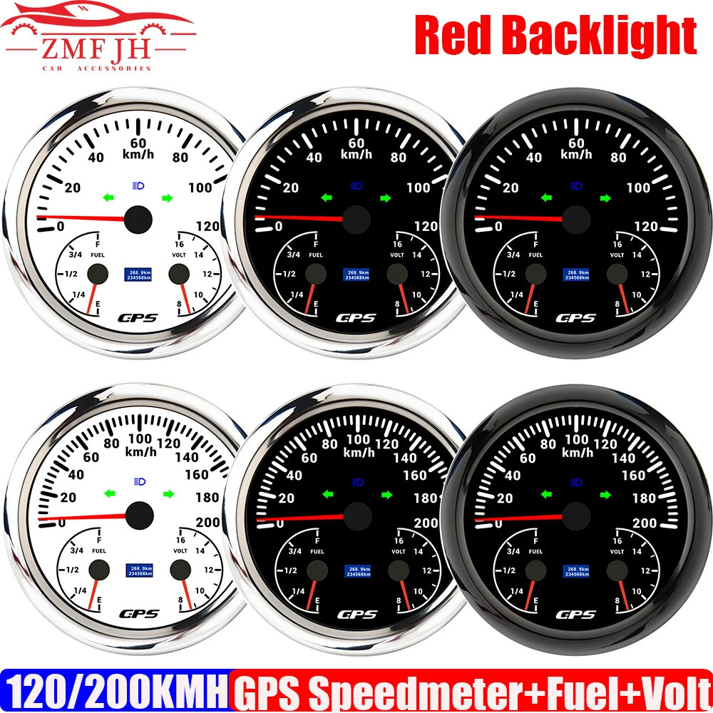 110MM GPS Speedometer Gauge+Fuel Level Gauge+Voltmeter Red Backlight Waterproof 3 IN 1 Multi Meter 0-190ohm for Car Boat DC12V