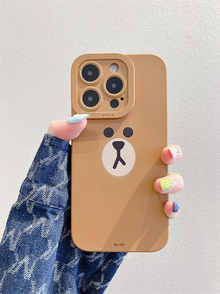 

[High Quality] Brown Bottom Brown Bear Phone Case for Apple 16promax New for iphone14 15pro Silicone Anti-Wrestling Full Package