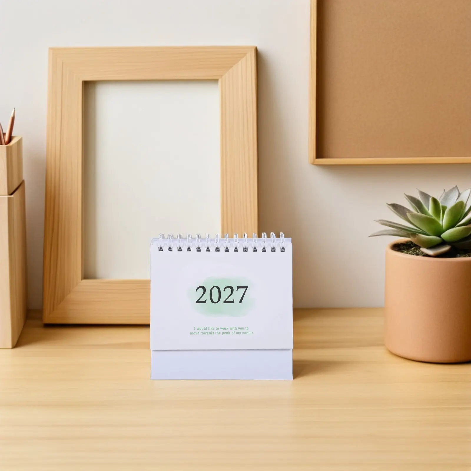 2027 Small Desk Calendar Standing Flip Desktop Calendar Thick Paper Gradient Green for Office Desk Scheduling Notes