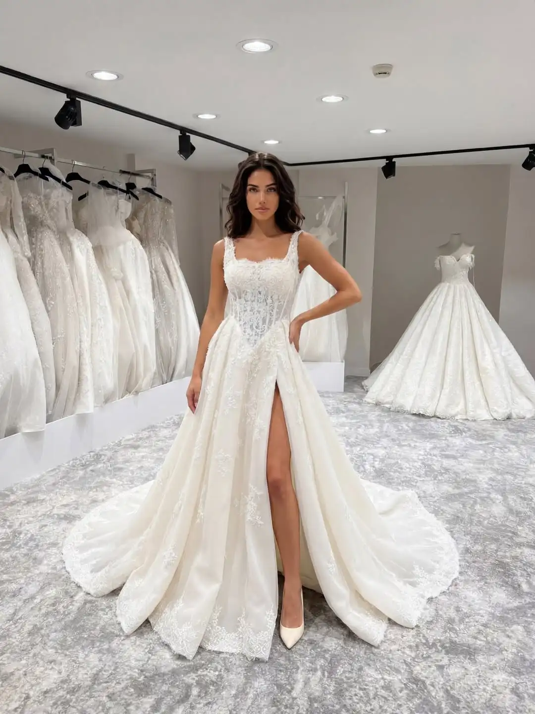Customizable Elegant Sexy One-Side Slit Sleeveless Classic Wedding Dress for Women Square Sexy Bride Wedding Dresses