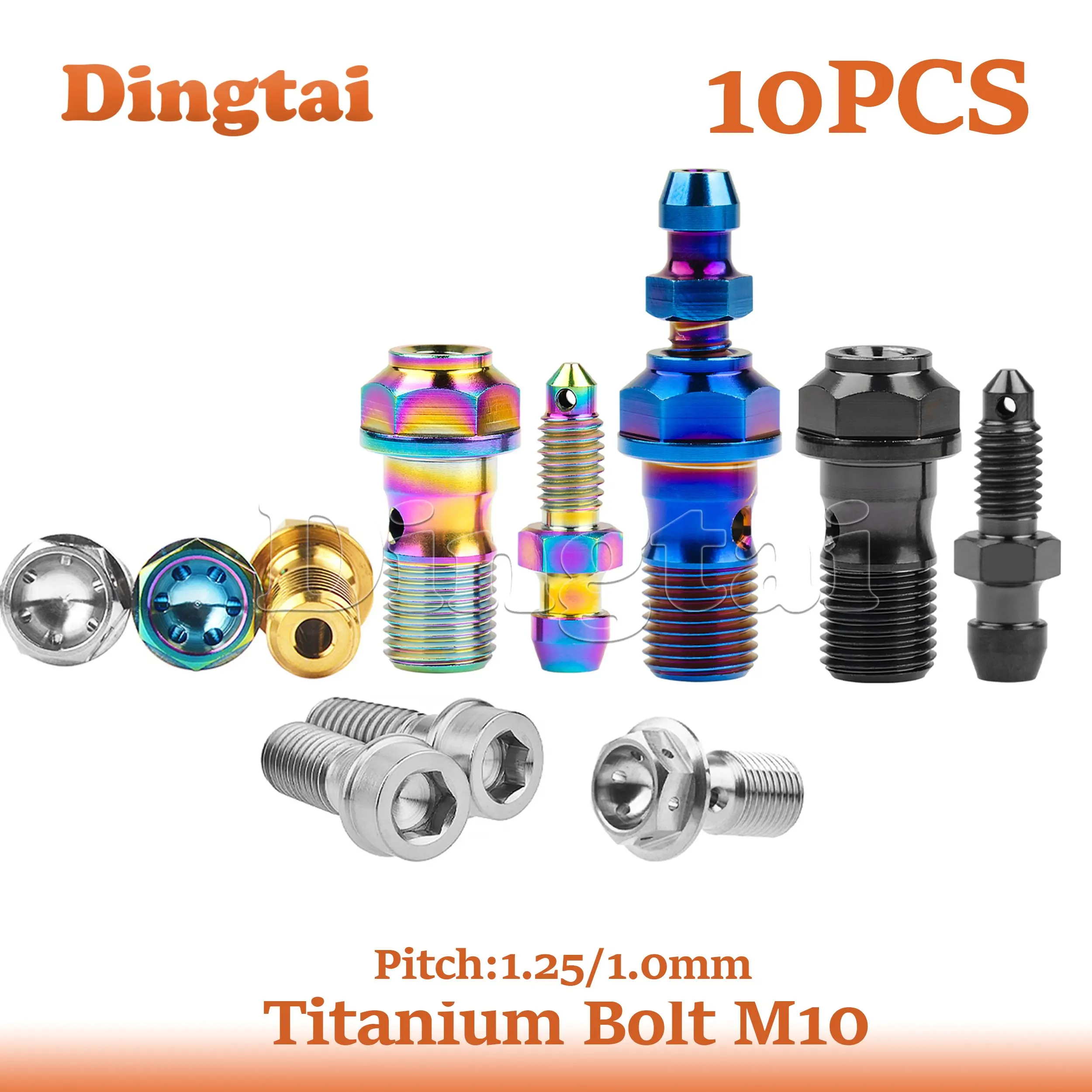Dingtai  Titanium Bolt 10PCS M10x1.0/ 1.25mm 1.0mm Double Single Clutch Slave Cylinder Banjo Bolt with Bleeder Valve for Ducati