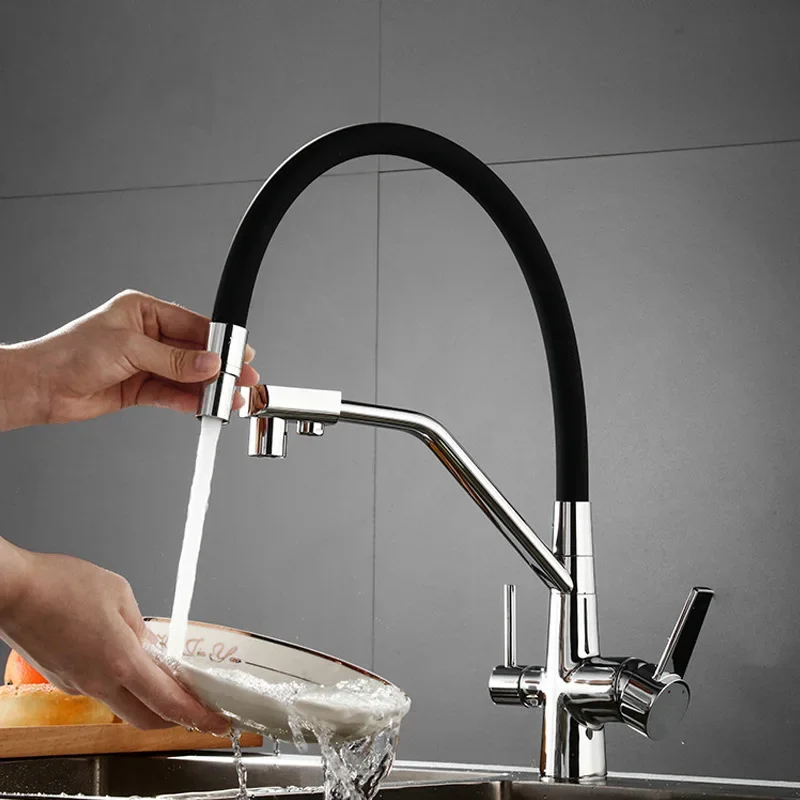 Bateria kuchenna ciepła i zimna woda, bezpośredni dopływ wody do picia, obrotowa bateria z podwójną głowicą.