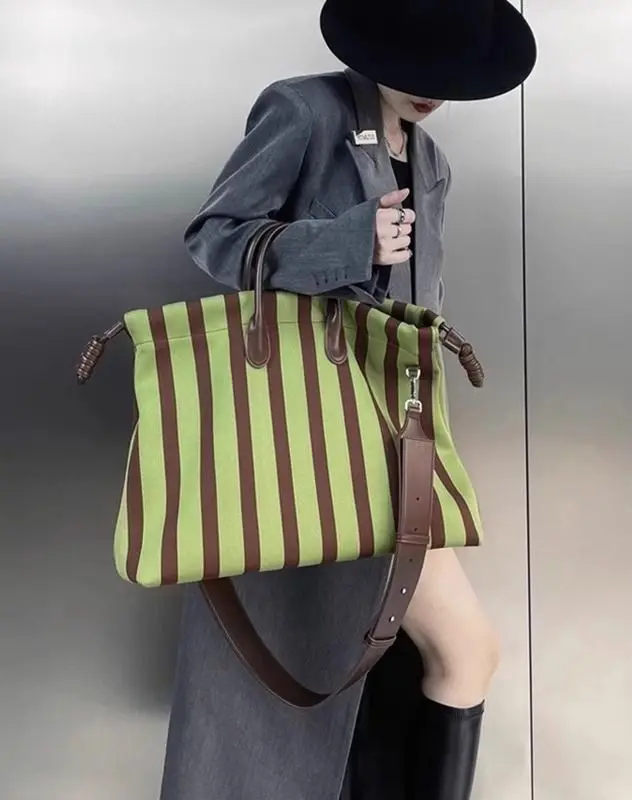 2024 Summer Fashion Versatile Striped Tote Bag Canvas Simple Handheld Shoulder Bag Beach Bag Crossbody Bags for Women XK315