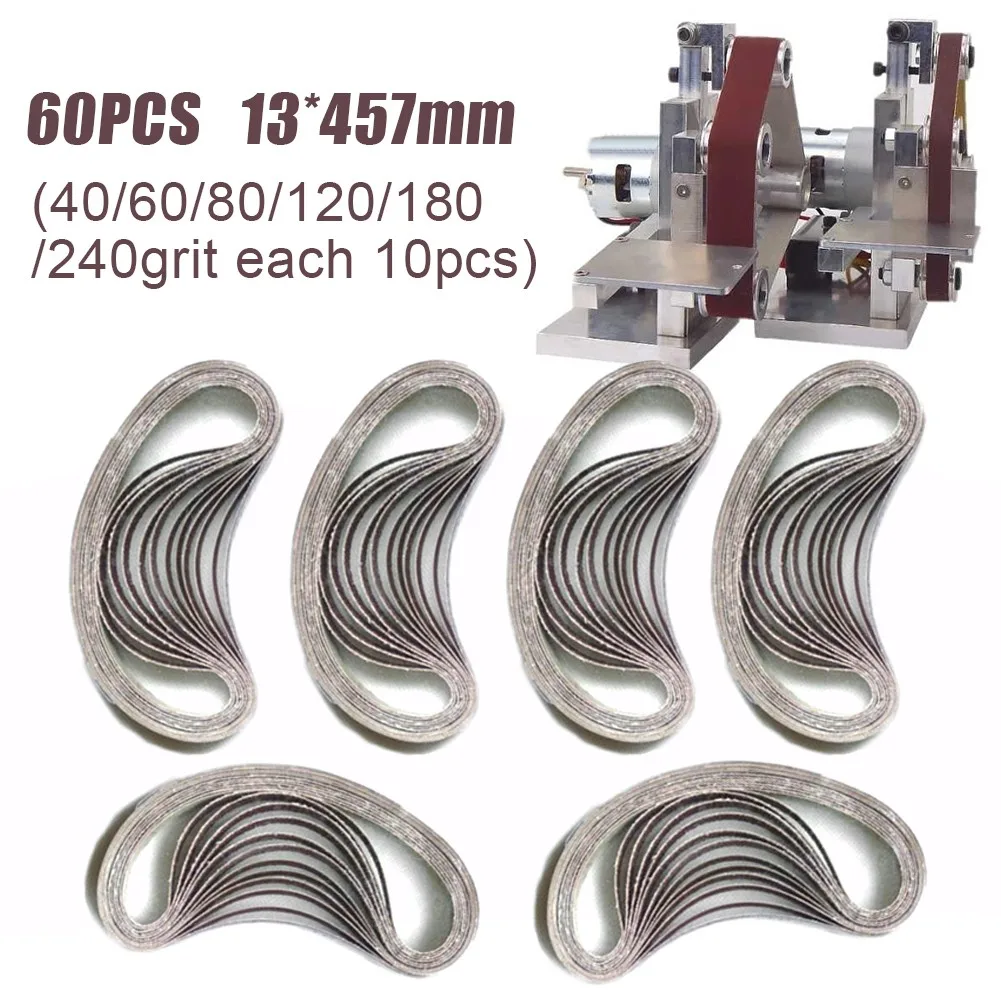

60pcs 13x457mm Sanding Belts, 40/60/80/120/180/240 Mesh Sanding Belts Suitable For Electric File Sanding Belt Grinder