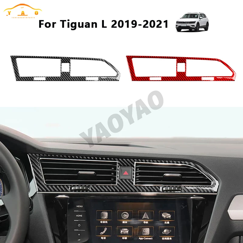 

For Volkswagen Tiguan L 2019—2021 Car Accessories Carbon Fiber Center Console Air Vent Panel Cover Trim Sticker Modification