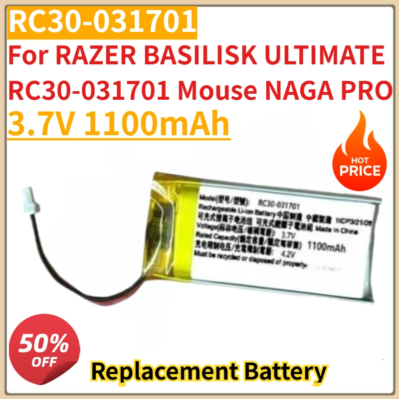 

High Quality New 3.7V 1100mAh Mouse Battery For RAZER BASILISK ULTIMATE RC30-031701 Mouse NAGA PRO Replacement Battery