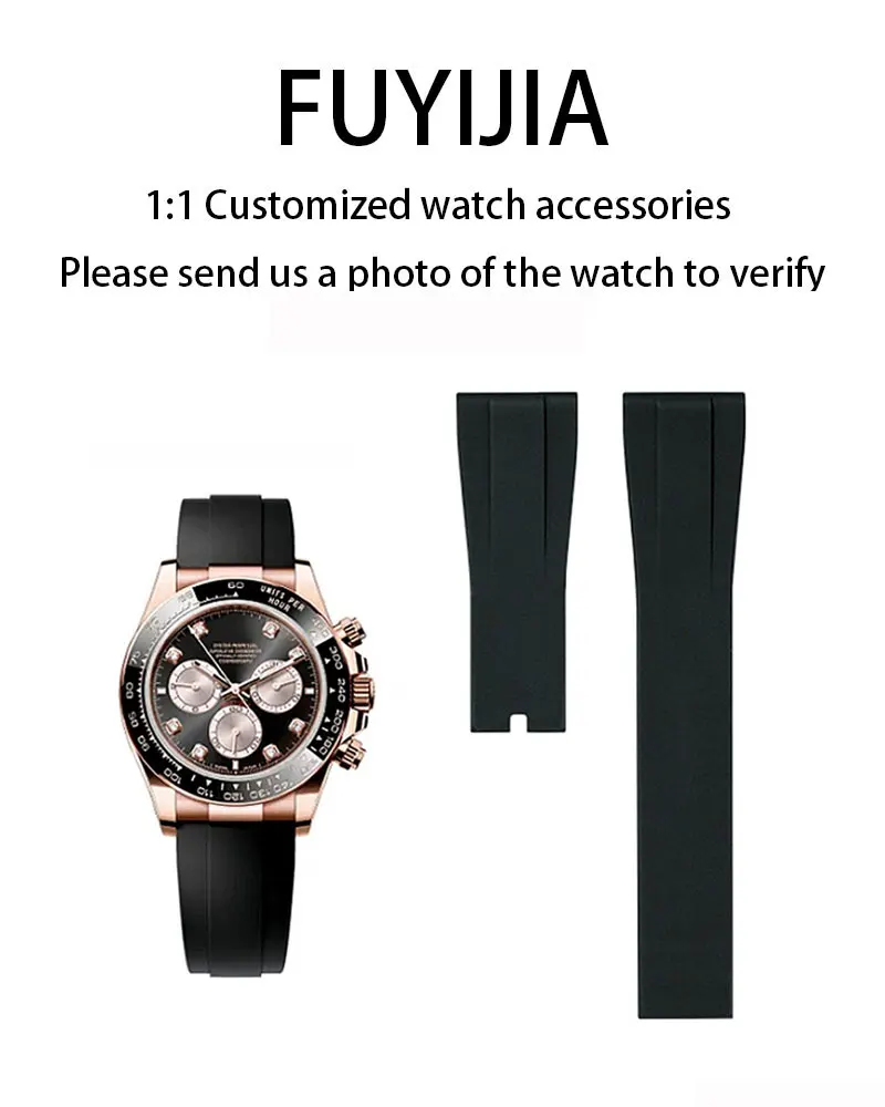 

FUYIJIA Male Custom Daytona 116519 Original Watchbands 20MM*16MM Flat Interface Fluororubber Strap Waterproof Watch Accessories