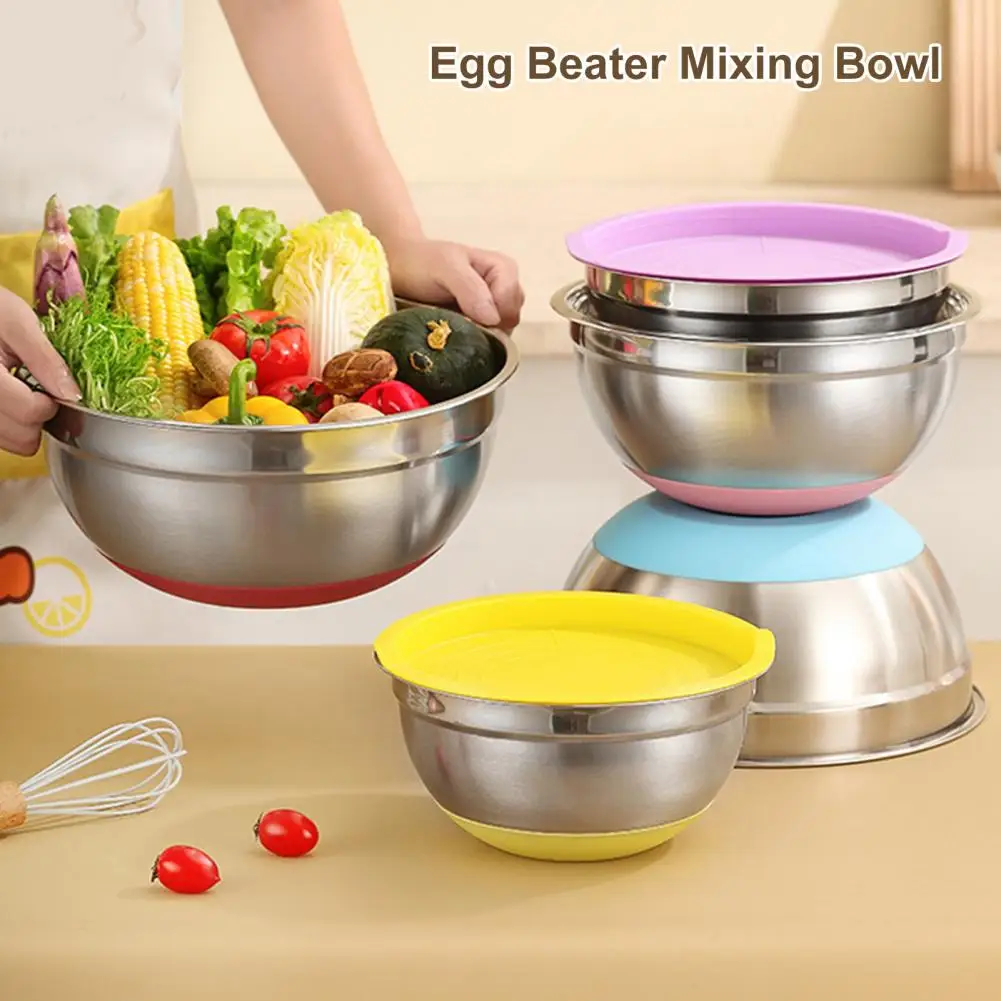 Egg Beater Mixing Bowl Stainless Steel Mixing Bowl Capacity Mixing Bowl with Lid Set for Kitchen Food Storage Salad Organization