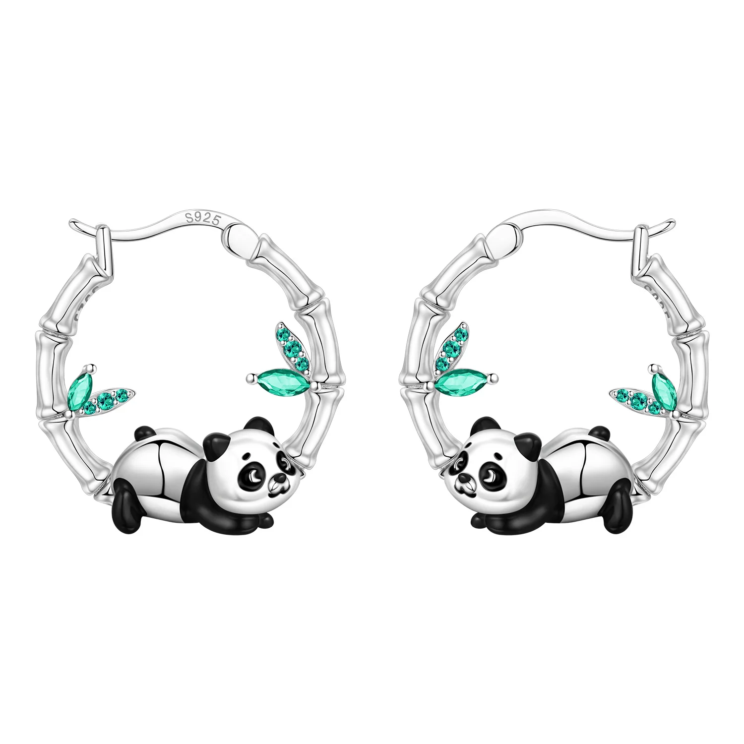 CYCUFF S925 Sterling Silber Bambus-Panda-Tier-Ohrringe, Creolen für Damen, Schmuck, originelle, trendige Geschenke zum Jahrestag