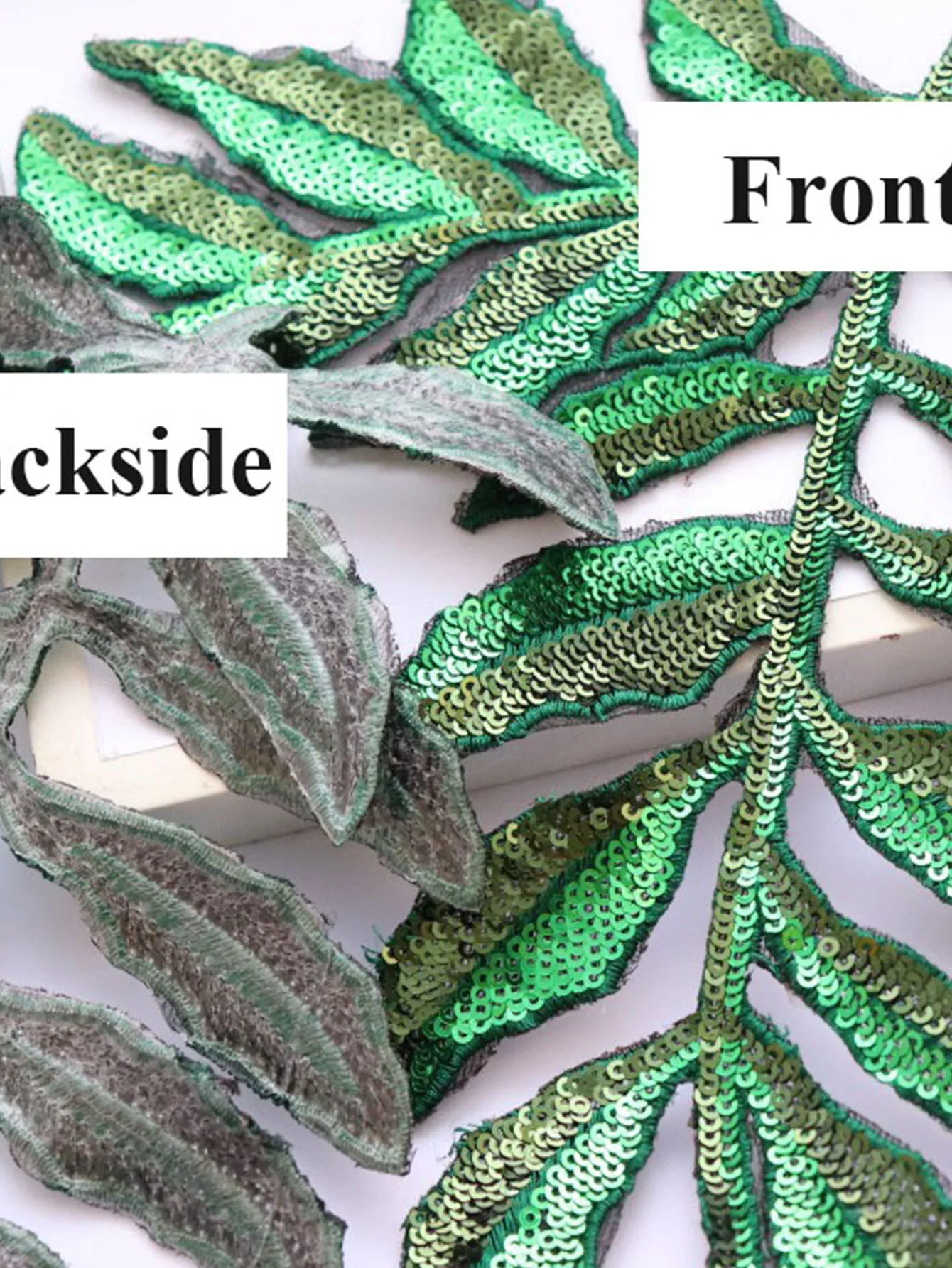 1 Piece Fashion Green Sequins Leaf Parch For Costume Dress Coat Iron On Patch for Clothing