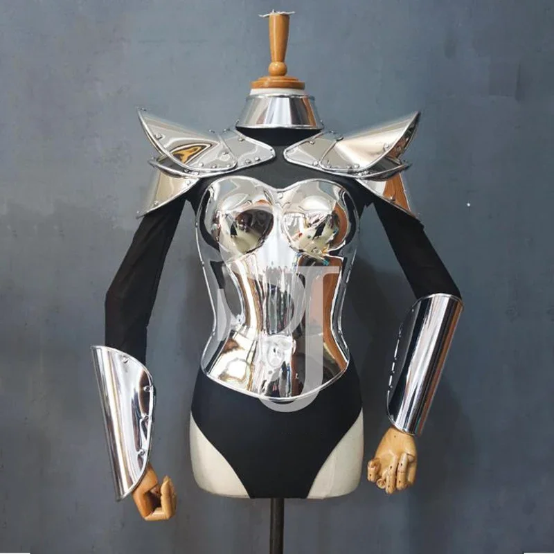 

Одежда для танцев на пилоне в стиле панк, техническое серебряное боди, бар, ночной клуб DS DJ, певица, вечеринка, шоу, костюм Gogo, сценическая одежда XS6492