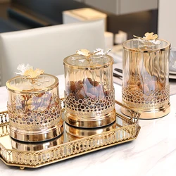 European-style Tan Crystal Glass Storage Jar with Lid Luxury Creative Home Storage Butterfly Candy Jar Living Room Ornaments