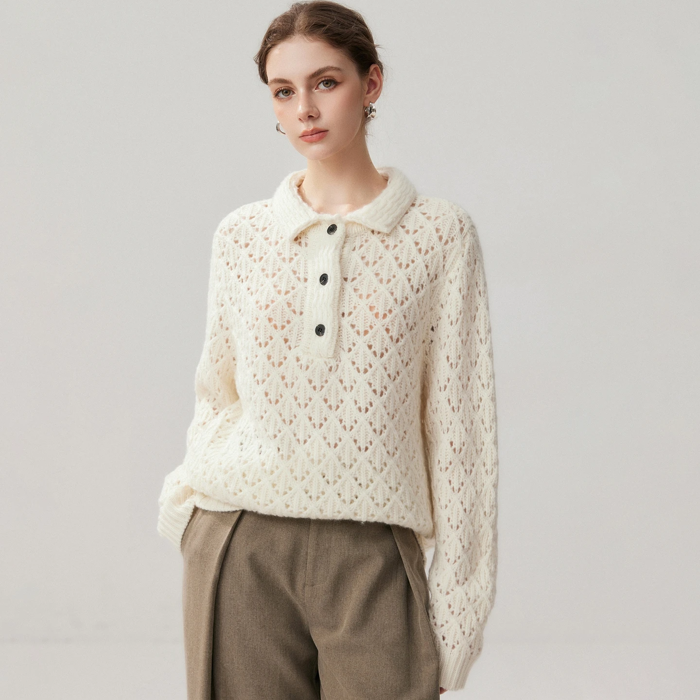ADDONEE Heavyweight Luxury Clothes Autumn Winter Sweater Women's Pullover 100% Cashmere Knitwear Lapel Cut Out 3D Diamond Shaped