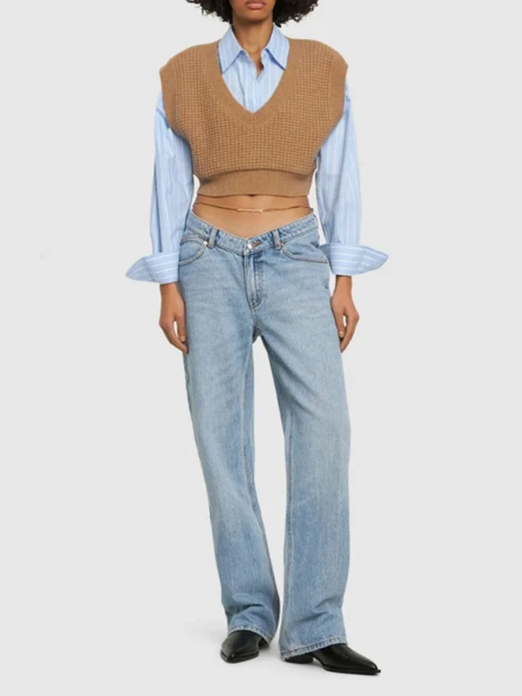 [Zoci] Herbst Wang aw Kette Jeans hohe Taille gerade Rohr lose dünne Hosen weibliche Berühmtheit gleichen Stil Sommer ausgabe