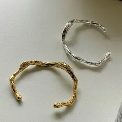 925 Sterling Silver Bangle Bracelet Golden Rough Twist Irregular Punk Stackable For Woman Girl Jewelry Gift Dropship Wholesale