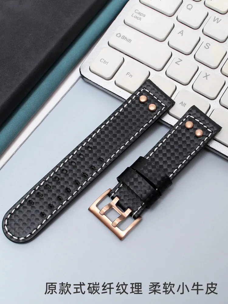 Carbon Fiber Pattern Watch Strap Is Suitable for Hamilton Khaki Aviation Beyond Wind Speed Series H77696793 Leather Men