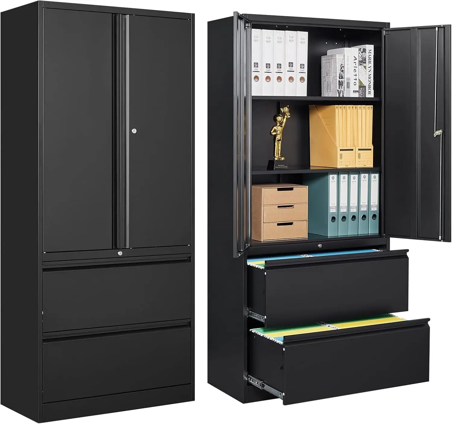 2 Drawer Lateral File Cabinet, Metal Storage Cabinet with Drawers, Locking File Cabinet with Storage Shelves, Metal Storage Cabi