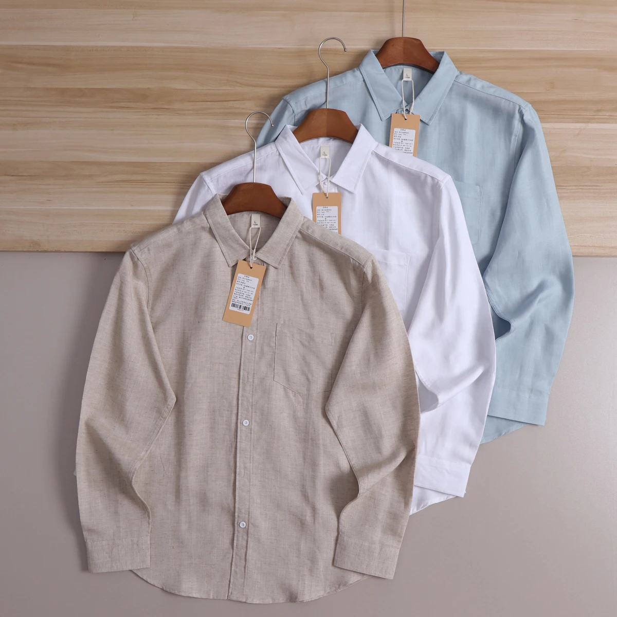 

Cool Breathable Lenzing Linen Blend Men's Color Casual Collar Long Sleeve Shirt Simple Versatile Spring Summer Shirt