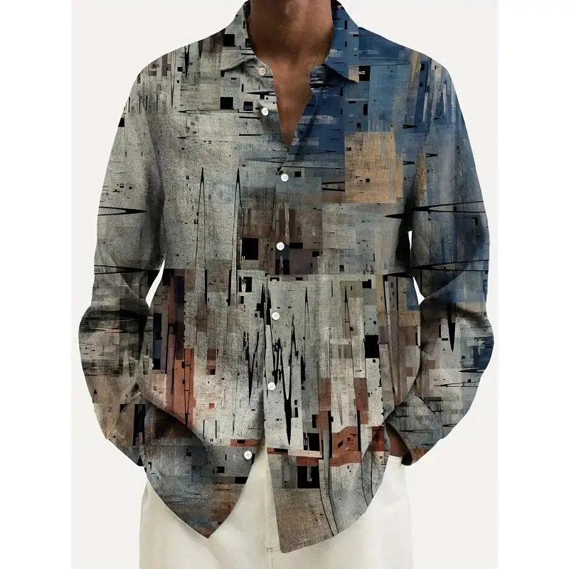 

Men's Printed Long Shirt Ultra Slim Fit Button Detail Woven PU Leather Fabric Geometric Pattern CleanFit Style Inner Wear