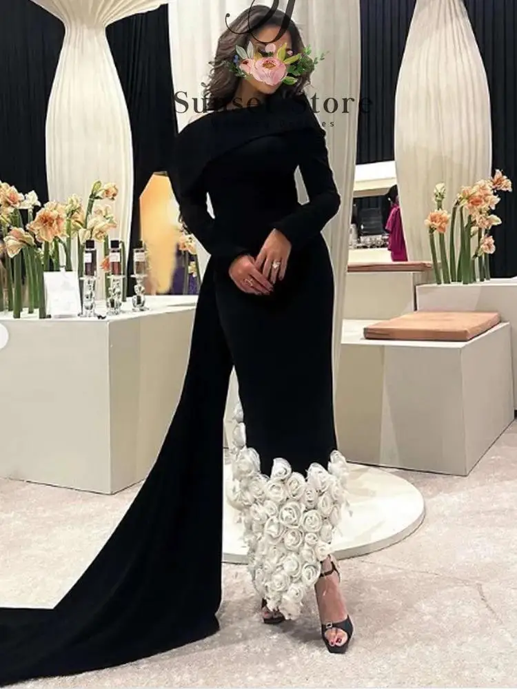 

Customized Exquisite Classic Matching Jersey Handmade Flower A-line High Midi Dresses Cocktail Dresses Matching Formal Retro