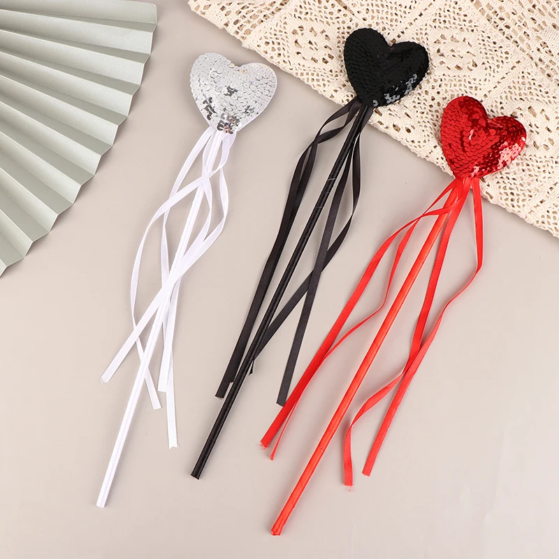 1Pcs Glitter Heart Fairy Wand Girls Magic Wands Sticks Princess Cosplay Prop For Birthday Halloween Party Supplies