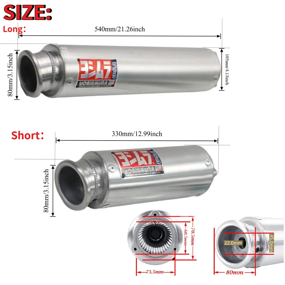 61mm Universal Adjustable Yoshimura Motorcycle Exhaust Muffler Escape Moto For GSXR ZX6R ZX10R CB400 CB500F  CBR300 Z250 Z650