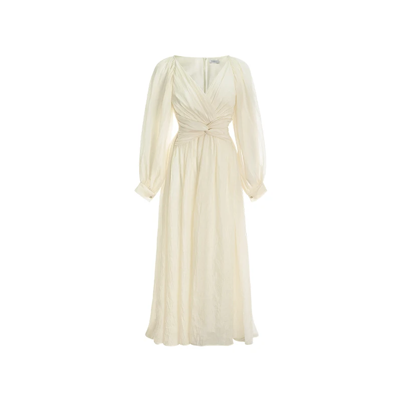 Maxivestidos plisados con cuello en V para mujer, vestidos de fiesta con flecos de encaje, manga abombada, con volantes, elegantes, de verano