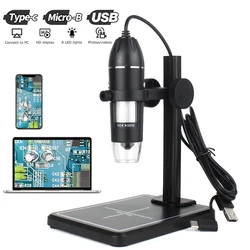 Microscopio digitale USB professionale 1000X 1600X 8 led 2MP microscopio elettronico endoscopio Zoom lente d'ingrandimento + supporto di sollevamento