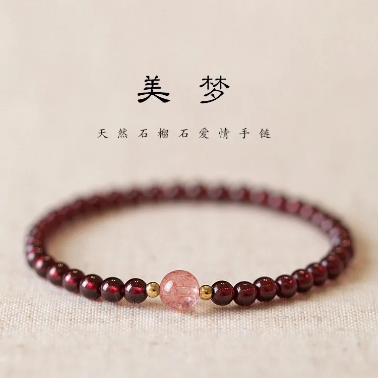 Garnet Bracelet Girls Ins Niche Design Small Particle Single Circle Bracelet Red Pomegranate Good Luck Beads Student Bracelet