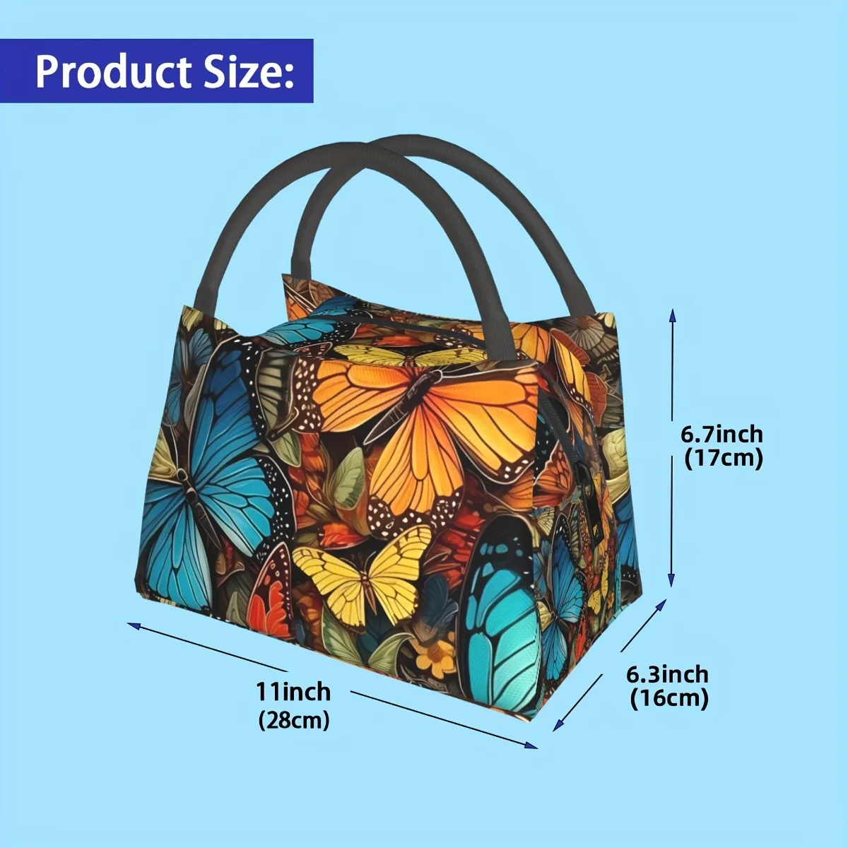 Animal Butterfly Print Lunch Bag: Hand Washable, Reusable, And Perfect For Beach, Hiking, Or Office