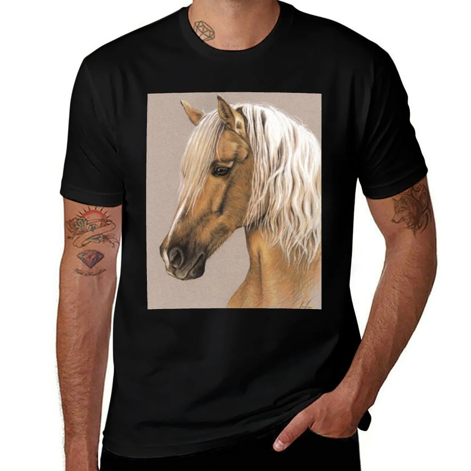 Camiseta de Algodón Negra con Estampado de Caballo Español - Berber Pferd, Camiseta Lisa para Hombre, Paquete de Camisetas de Algodón para Hombre, Camiseta de Verano