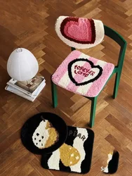 Geometric Patterns Tufted Chair Cushion Anti-slip Seat Cushion Soft Plush Embroidery Patter Sit  Cushion Room Absorbent Rug