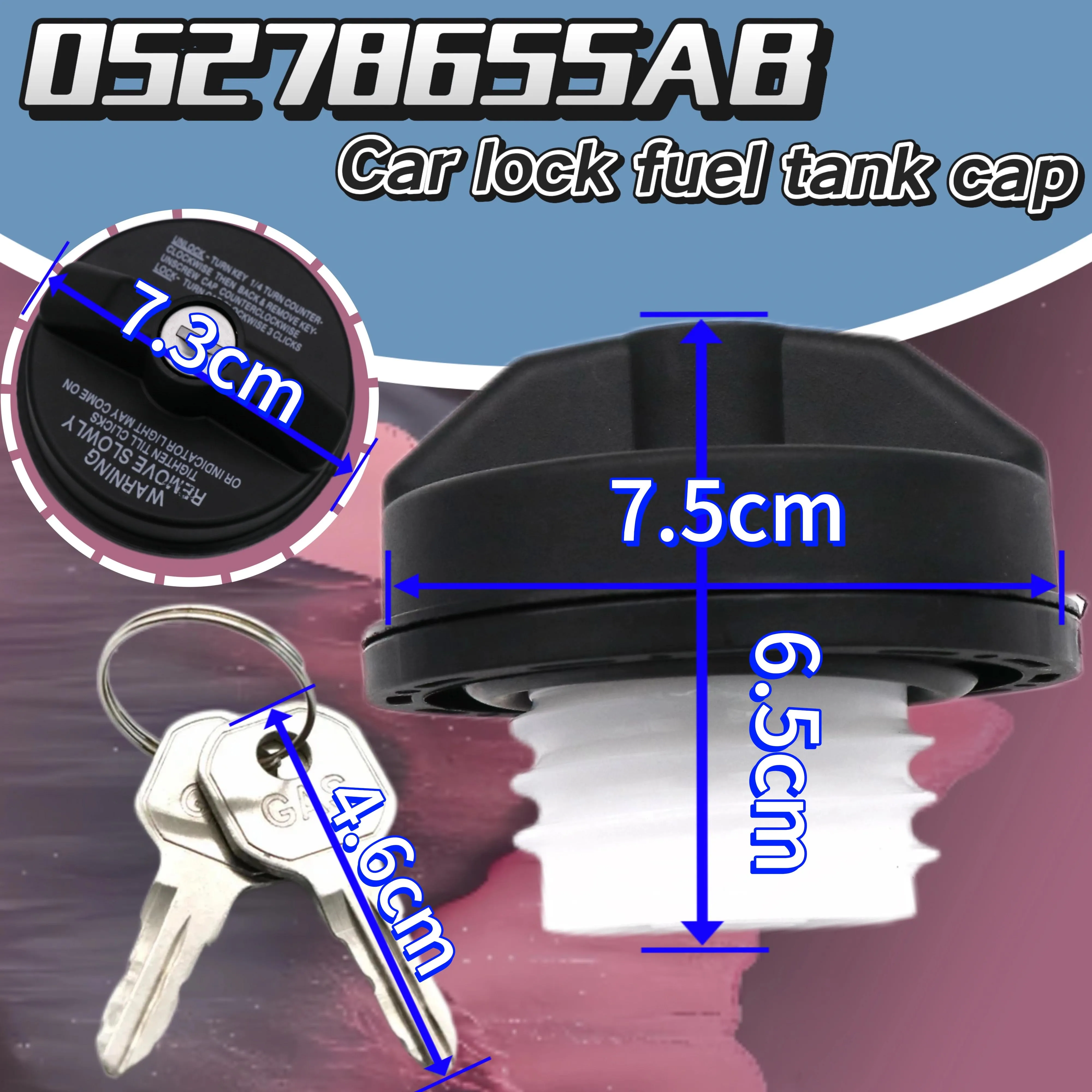 Fuel Tank Cap with Key For 2001-2021 Chrysler Jeep Dodge Ram 1500 2000 2001 05278655AB 52100419AB