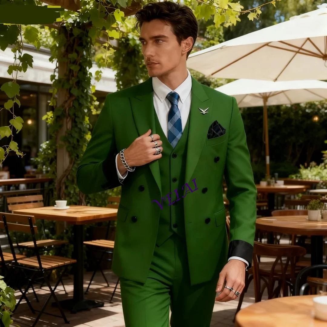 

CustomizedMen's Double-breasted Three-piece Ensemble plus Size Groom's Wedding Attire Youthful Business Formal Casual Suit Set