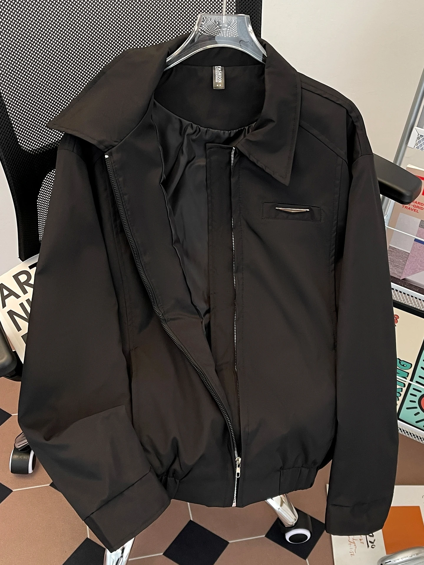 

Мужская повседневная куртка свободного кроя на молнии, однотонная, с воротником, универсальная, для подростков, в американском стиле, весна-осень