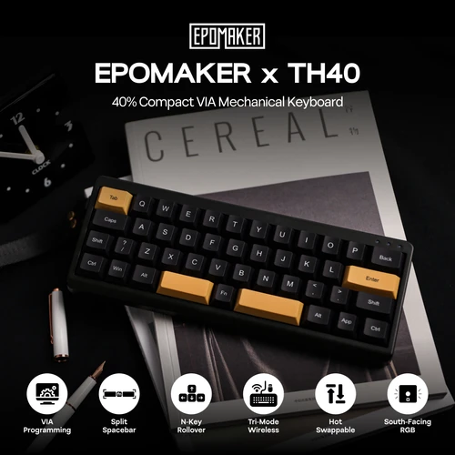 Imagen 2 del producto EPOMAKER TH40 QMK/VIA Teclado mecánico inalámbrico ultracompacto con 40% de diseño intercambiable en caliente montado en juntas con cable/Bluetooth/2,4G