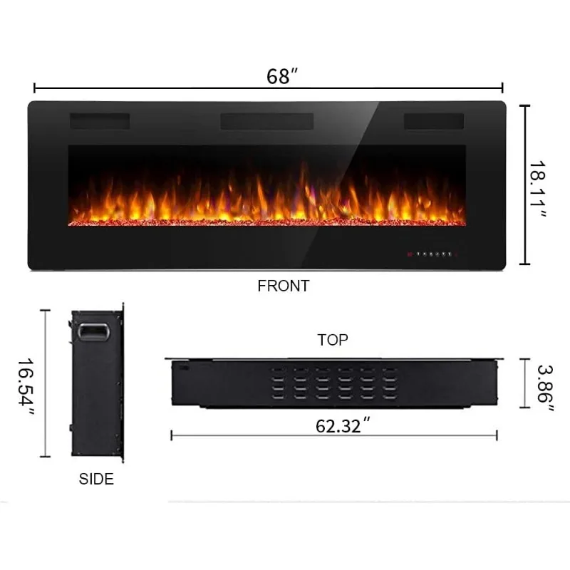 Antarctic Star 30/36/42/50/60/68 Inch Electric Fireplace in-Wall Recessed and Wall Mounted, Fireplace Heater, Timer, 750/1500W