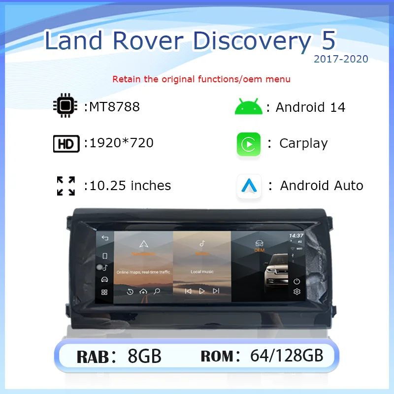 10.25 Inch For Land Rover Discovery 5 L462 Samrt Screen  Automotive Media Player AC Panel Radio Carplay Android Auto Full Touch