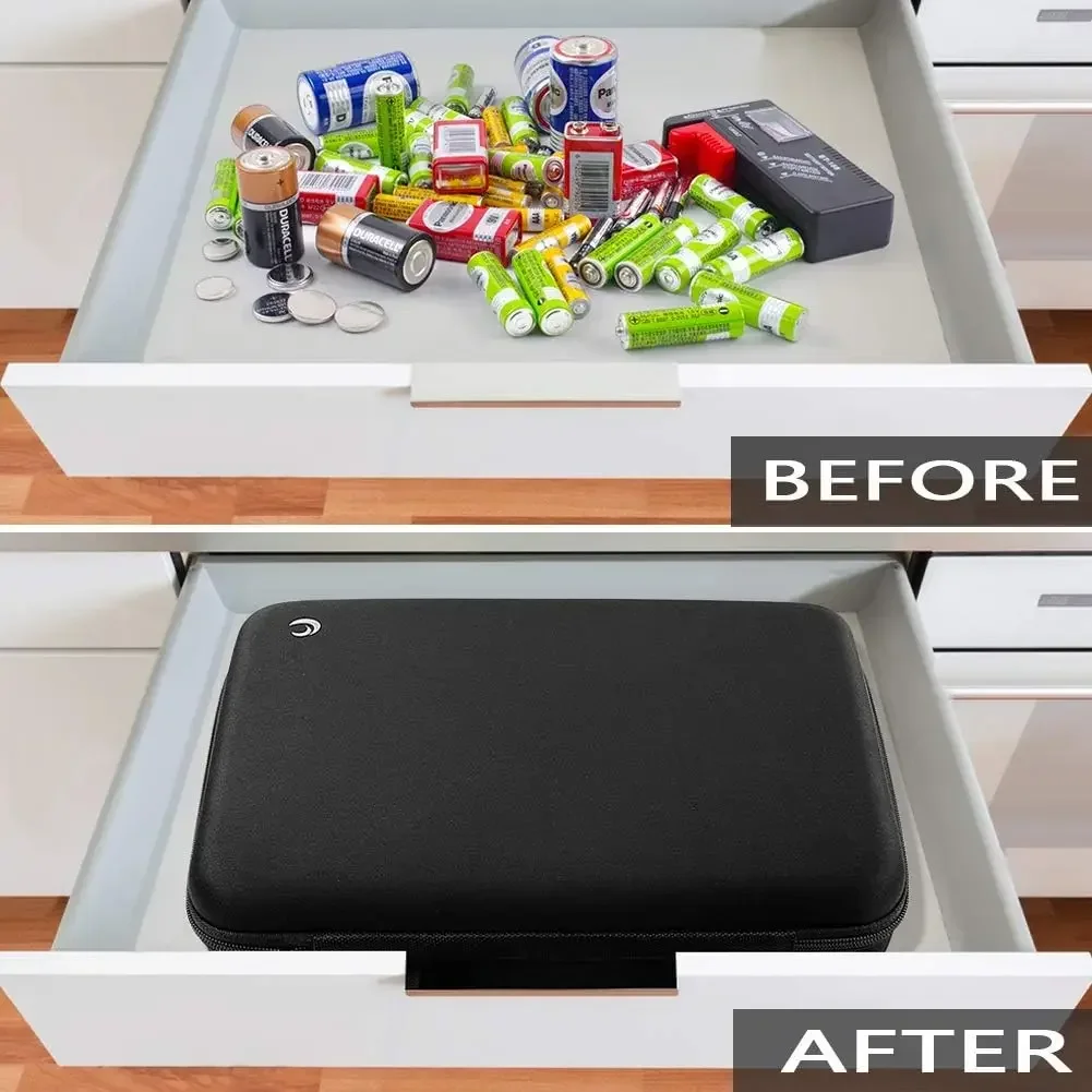 حقائب تخزين منظم البطارية الصلبة الصيفية حقيبة حمل - تحمل 32 × AA، 20 × AAA، إجمالي 52 بطارية [الاختبار غير متضمن]