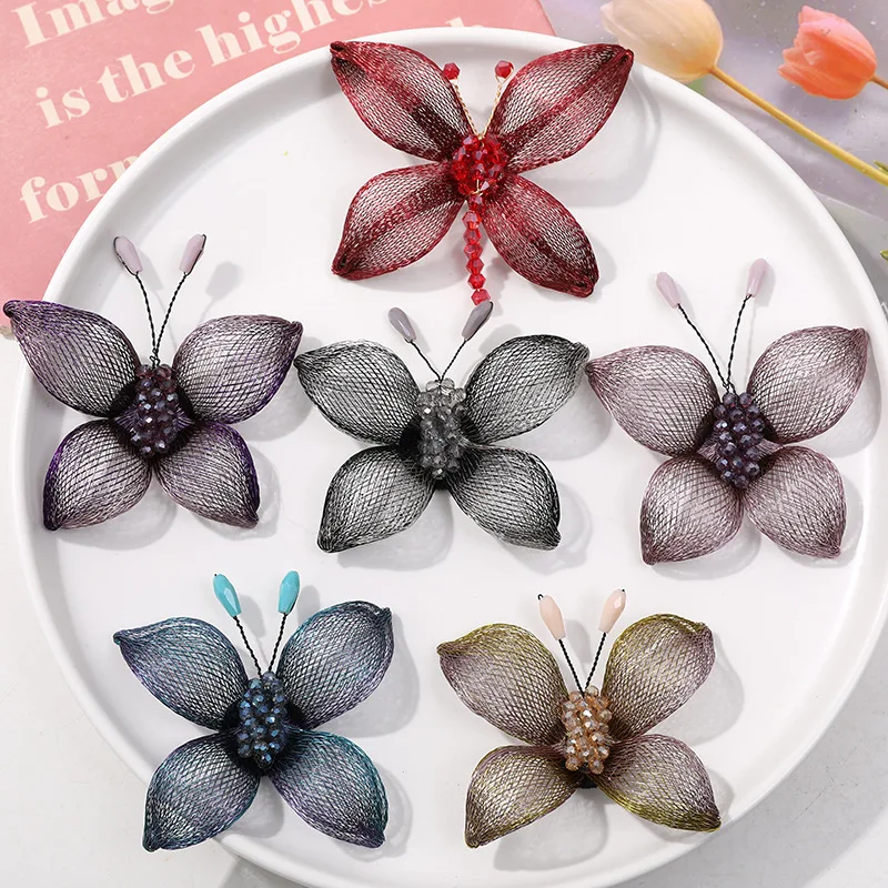 2pcs Korean version of the new two-color copper wire crystal butterfly dragonfly DIY hand-woven versatile hair accessories