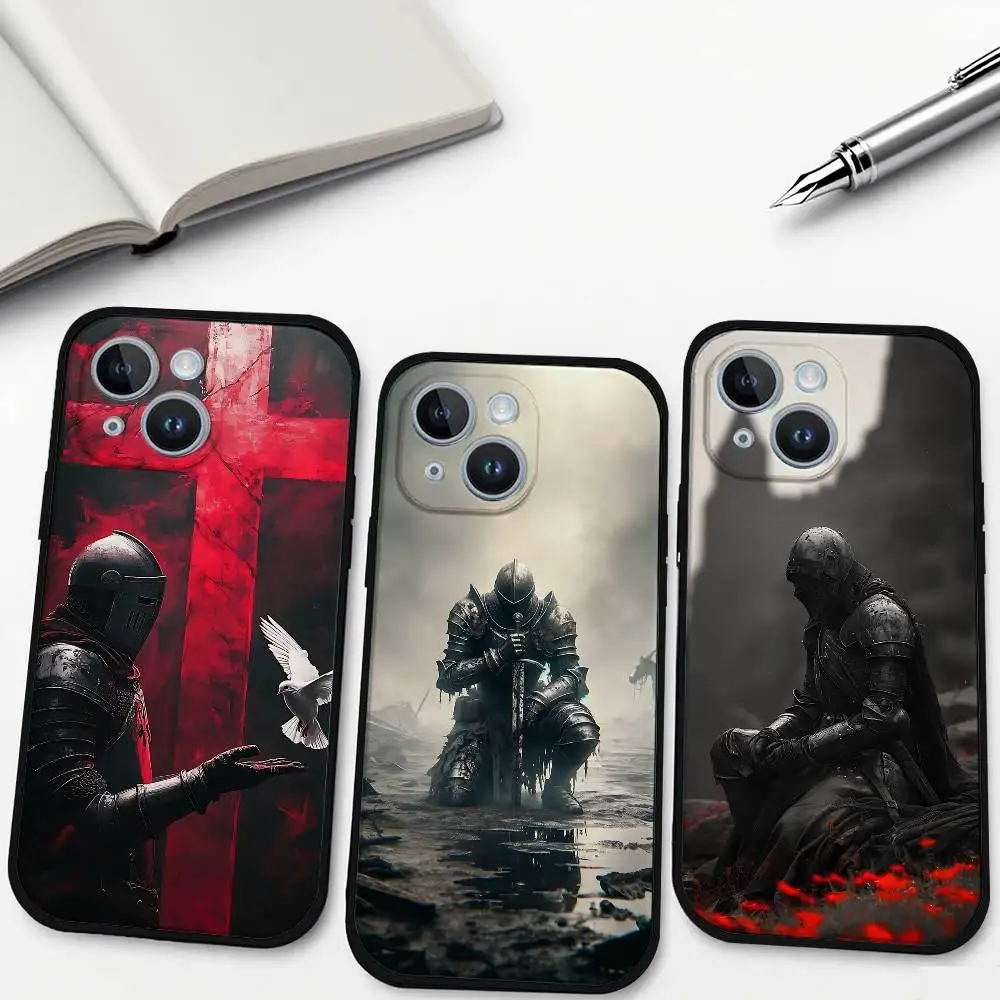 Templar Knight جراب هاتف آيفون 17 16 15 11 13 14 برو ماكس 7 8 زائد X Xr Xs ماكس 12 البسيطة غطاء قذيفة سوداء #2