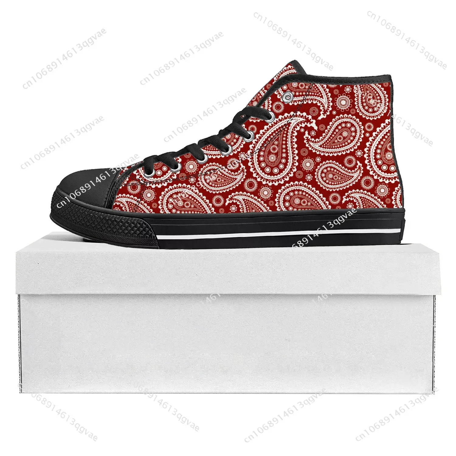 Paisley Print High Top High Quality Sneakers Mens Womens Teenager Canvas Sneaker Custom Made Shoe Casual Couple Shoes Black