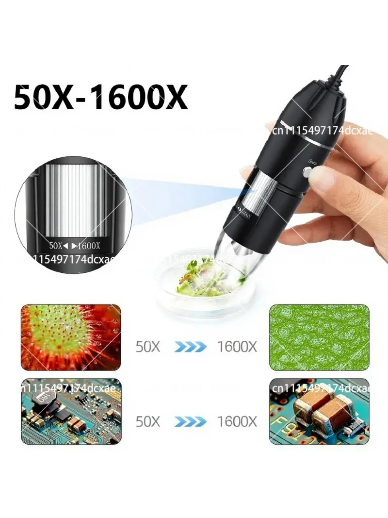 3-in-1 Digital Microscope Camera 1600X Portable Electronic Microscope with LED Light Type-C USB Rechargeable for Soldering