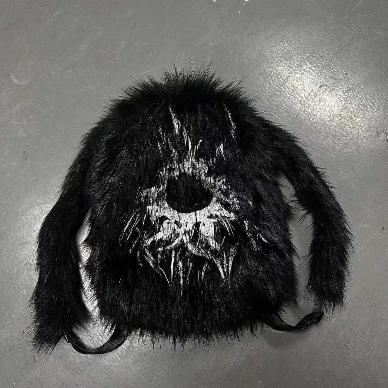 Unisex Black Fur Backpack Large Capacity Winter Fashion Backpacks Imitation Raccoon Print Plush Bag Frurry Hiphop School Bags
