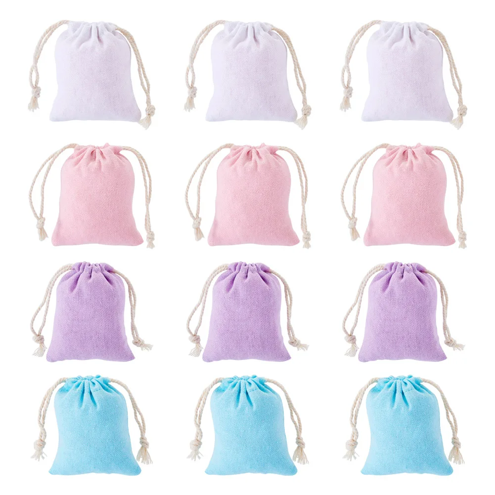 12pcs Cloth Drawstring Storage Bag Color Packing Pouches for Jewelry Candy Gift Reusable Organize Bags 9x7cm