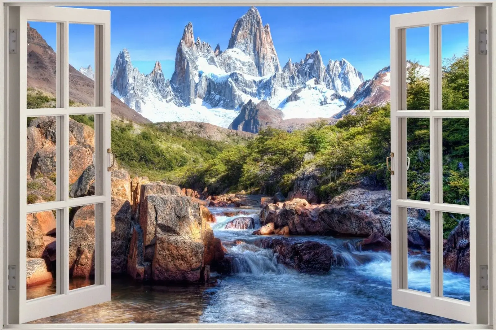 

Mountain View via Window Art Film Print Silk Poster Home Wall Decor 24x36inch