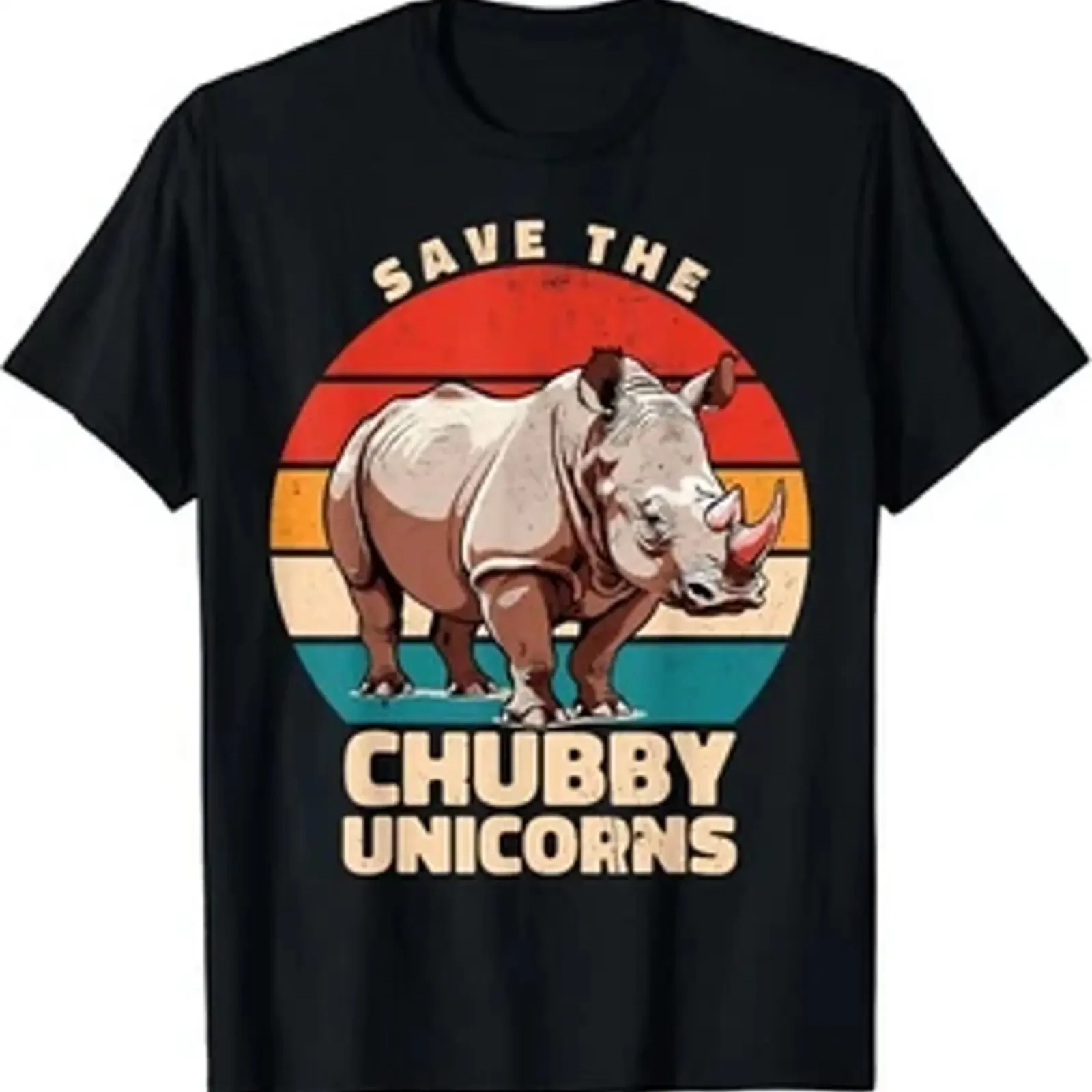 Funny T Shirt Rhino Retro Sunset  vintage Washed graphic Soft Unisex Stretched Versatile Comfortable designer clothes homme