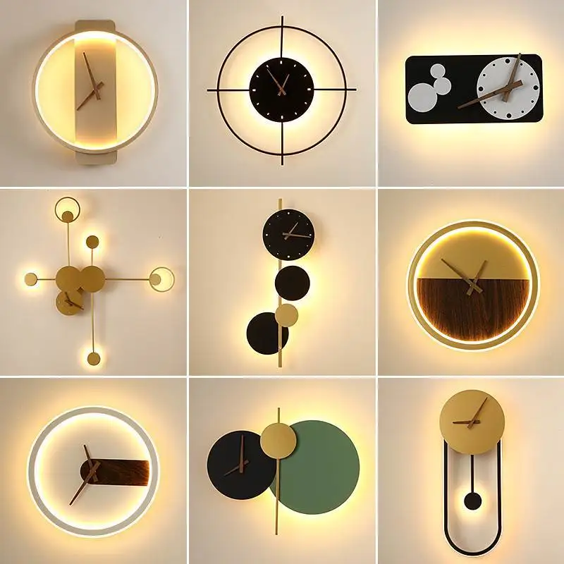 

Nordic Creative Living Room Bedroom Light Bulb Decorative Clock Home Art Personality LED Wall Lamp