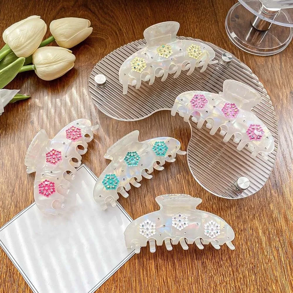 

Creative Contrast Color Snowflake Shark Clip Elegant Rhinestone Iridescent Hair Claw Korean Style 10CM Acrylic Hair Claw Girls
